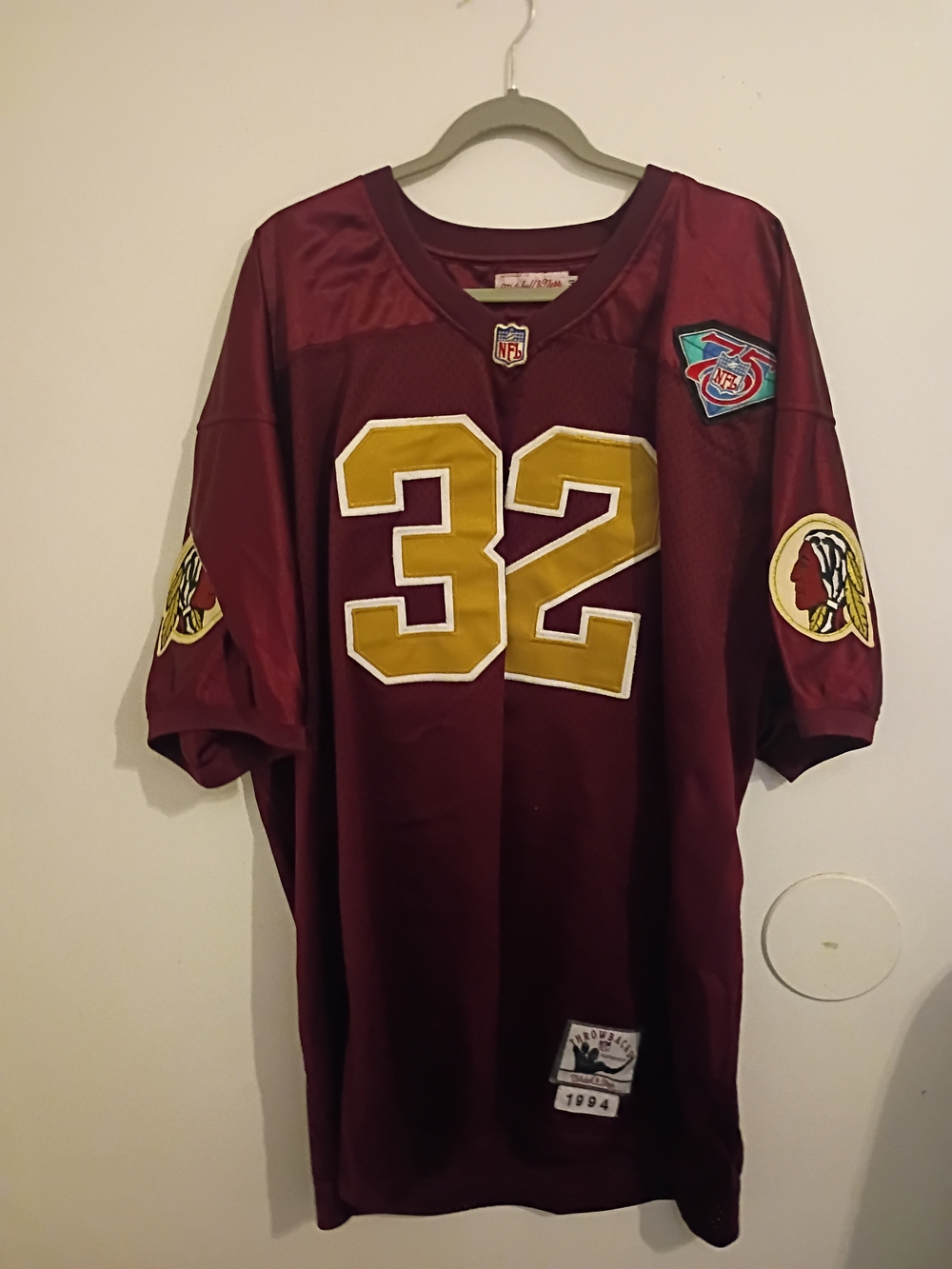 VTG Mitchell & Ness Ervins #32 75th Anniversary Jersey Burgundy And Gold Sz 54